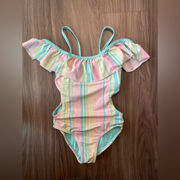Wonder Nation Kids Swim One Piece - Pink and Blue Stripes size S 6/6X - Picture 5 of 6